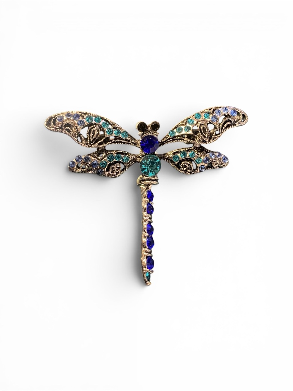 Dragonfly Rhinestone Brooch in Blue and Teal